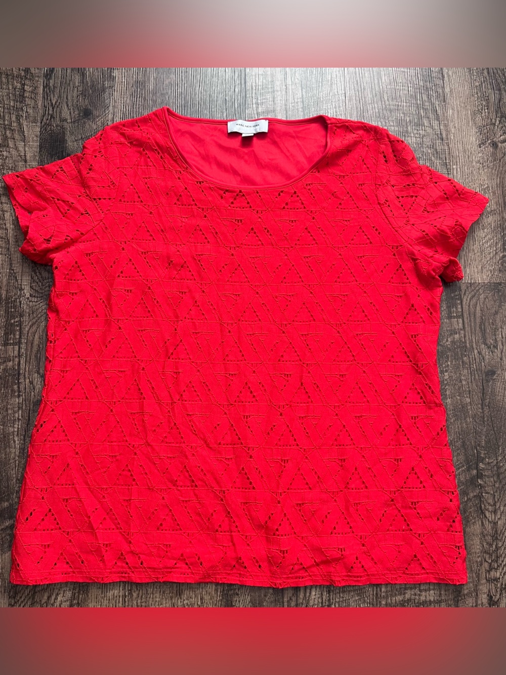 Marc New York Women’s XL Red Lace Overlay Short Sleeve Top